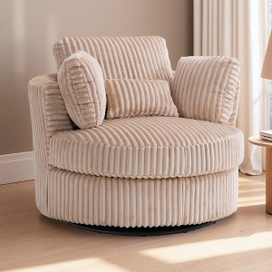 Oversized Corduroy Round Swivel Chair with Pillows - 1 of 4