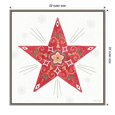 Christmas Charm Red Star Canvas Wall Art with Grey Frame