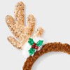 Christmas Reindeer Antler Holly Headband - Brown/Gold - 3 of 3