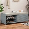 43.3" Shoe Cabinet Bench with Shutter-Style Slat Doors and Movable Cushion,Space-Saving Shoe Storage for Small Spacesand Entryways–The Pop Home - 3 of 4