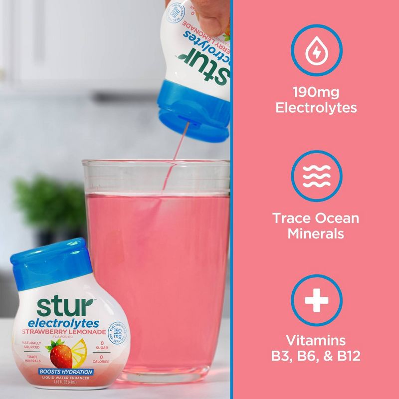 Stur Electrolytes Strawberry Lemon Flavored Liquid Water Enhancer - 1.62 fl oz Bottle, 5 of 12