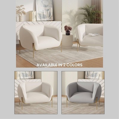 White Velvet Accent Chair with Gold Metal Legs