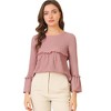 INSPIRE CHIC Women's Ruffle Hem Top Textured Round Neck High Waist Bell Long Sleeve Blouse Shirts - 3 of 4