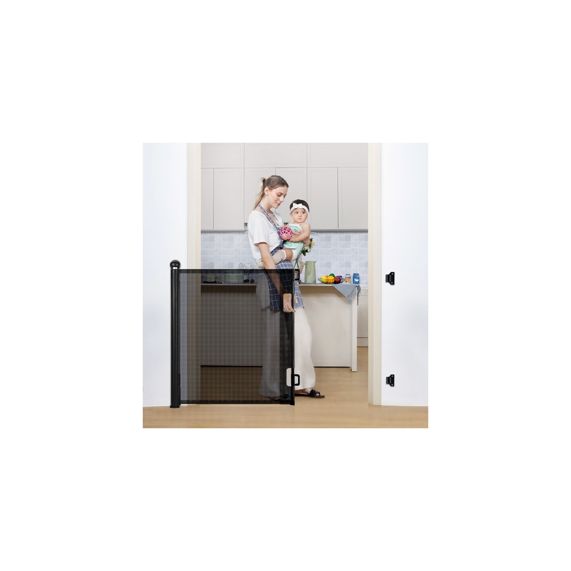 GOTGELIF Retractable Baby Gate 55" Wide x 33" Tall Mesh Gate Black