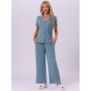 INSPIRE CHIC Women's Turndown Collar Knit Short Sleeve Top with Side Pocket Long Pant Pajamas Set - 2 of 4