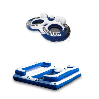 Intex Inflatable 5 Person Lounge Raft with Intex Inflatable Tube w/ Cooler