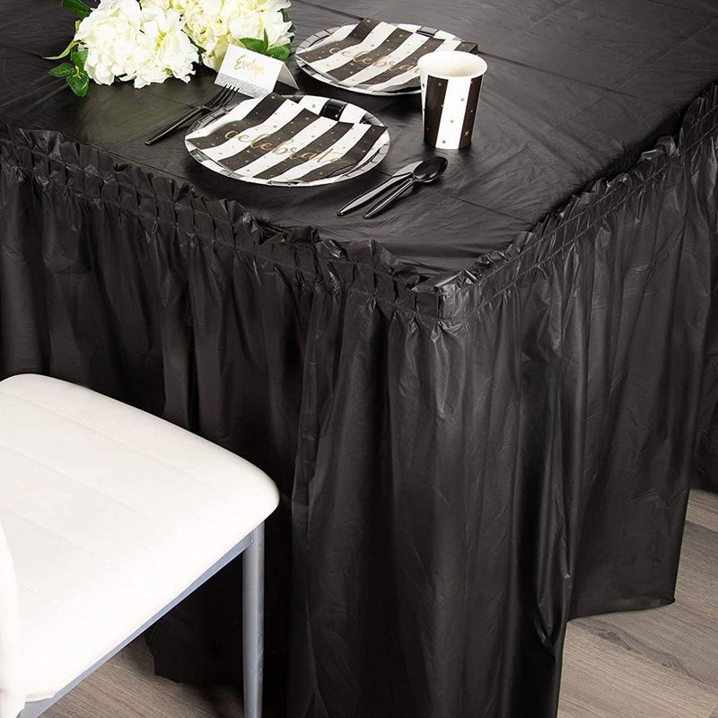 Juvale 6-Pack Black Plastic Table Skirts - 29 in x 14 ft Disposable for Weddings, Events, Parties - Fits Tables Up To 8 ft Long, 5 of 9