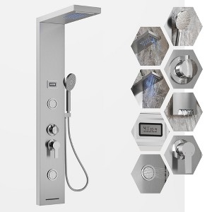 Stainless Steel Shower Panel Tower System – Brushed , Rainfall & Handheld Shower for Bathroom - 1 of 4