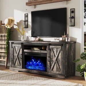 AMERLIFE Fireplace TV Stand with Sliding Barn Door for TVs up to 73", Farmhouse 63" Fireplace Entertainment Center - 1 of 4