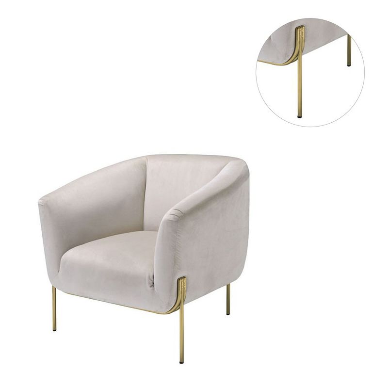 Simple Relax Beige Velvet Accent Chair in Gold Finish, 4 of 5