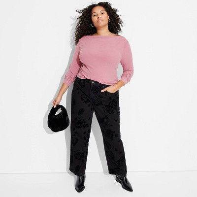 Women's Long Sleeve Ribbed Boat Neck Top - Wild Fable™
