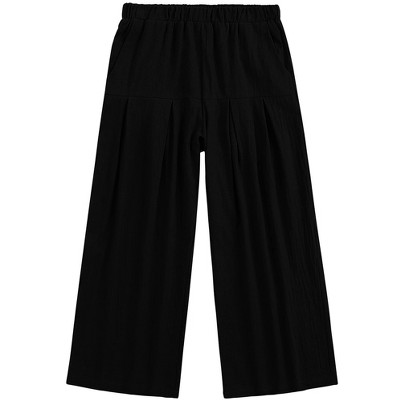 Girls' Wide Leg Pants Elastic Waistband Pleated Pants for Kids Girls Palazzo Pants with Pockets Girls Casual Trousers
