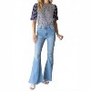 Women's Mixed Pattern Fuzzy Striped Puff Sleeve Top - voy - 3 of 4