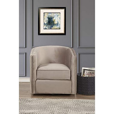 Transitional Gray Velour Swivel Accent Chair with Acacia Wood Frame