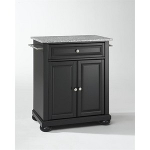 HomeStock  Alexandria Granite Top Small Portable Rolling Kitchen Island Storage Cart, Microwave Stand, Black - 1 of 4