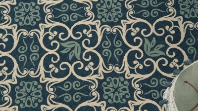 Navy Blue and Beige Floral Synthetic Easy-Care Outdoor Rug 6'7" x 9'6"