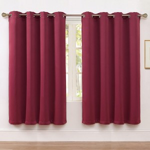 Kate Aurora Set of 2 Thermal Room Darkening Grommet Top Curtains For Small Windows - 63 in. Long - Burgundy - 1 of 3