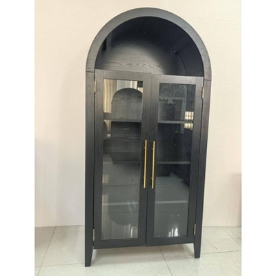 Coucheta 1 MDF arched double glass door bookshelf without black mountain pattern relief