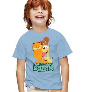 Boys' Garfield Movie Odie And Garfield Unisex Youth T Shirt Light Blue Large - 1 of 4