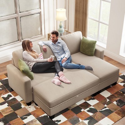 Convertible Sectional Sofa with Storage Ottoman, L Shaped Sofa Couch Set, Upholstered 6 Seat Sleeper Sofa Bed for Living Room Apartment