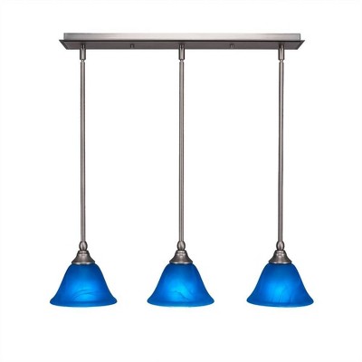Toltec Lighting Any 3 - Light Chandelier in  Brushed Nickel with 7" Blue Italian Shade