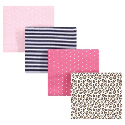 Hudson Baby Infant Girl Cotton Flannel Receiving Blankets, Leopard, One Size