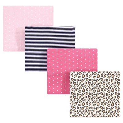 Image of Hudson Baby Infant Girl Cotton Flannel Receiving Blankets, Leopard, One Size