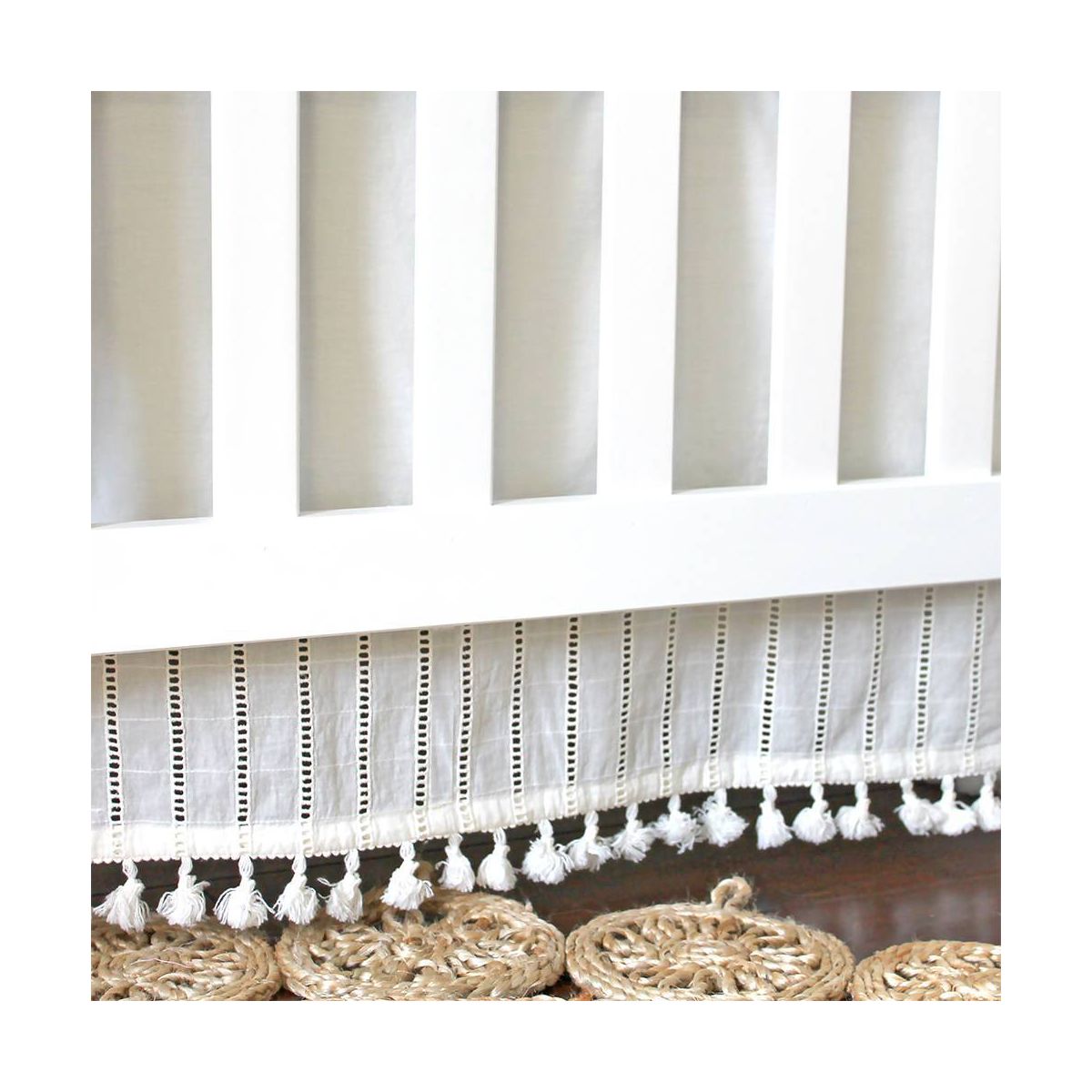 Crane Baby Cotton Tassel Boho Crib Skirt - Off-White