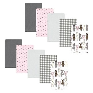 Hudson Baby Infant Girl Cotton Flannel Burp Cloths, Farm Friends Pink 10-Pack, One Size - 1 of 4