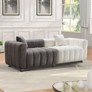 GDFStudio Ovando 87.4'' Modern Velvet Fabric 3-Seater Sofa with Metal Legs and 2 Pillows - 1 of 4