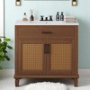 Mshliw 36" Free-standing Rattan Bathroom Vanity with Ceramic Sink, Soft Close Doors, Solid Wood Legs, 3 Drawers - 4 of 4