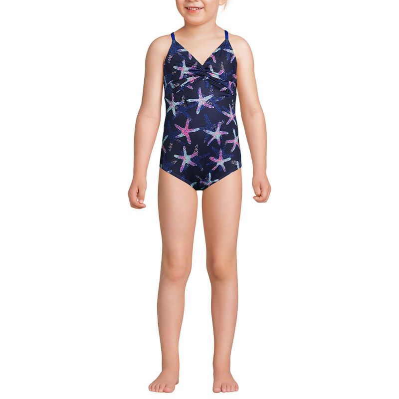 Lands' End Kids Chlorine Resistant Twist Front One Piece Swimsuit UPF Dress Coverup Set, 3 of 5