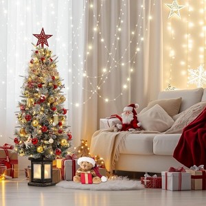 TackView Christmas Tree, Pre-Lit Artificial Christmas Tree Tabletop with Warm White Lights, Artificial Snow Flocked Pine Tree - 1 of 4