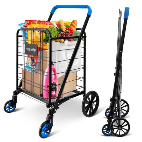 Dbest Products Cruiser Cart Deluxe 2 Shopping Grocery Rolling Folding Laundry Basket on Wheels , Silver