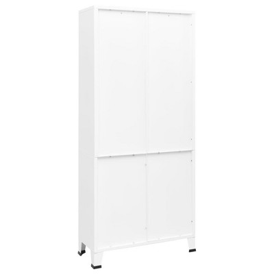 White Steel 3-Shelf Bookcase with Cabinet