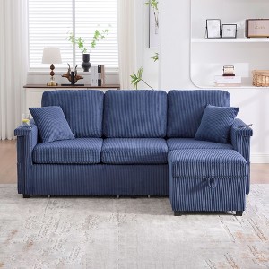 Okak Modern Corduroy L-Shaped Sofa Futon Couch with Storage Ottoman & Pillows,3-Seat Sofa Couch for Living Room,Apartment - 1 of 4