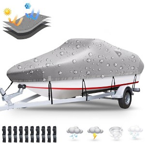 17Ft Trailerable Boat Cover,420D Heavy Duty Waterproof Oxford Cloth Trailerable Boat Covers with Storage Bag and Buckle Straps for V-Hull, Tri-Hull - 1 of 4