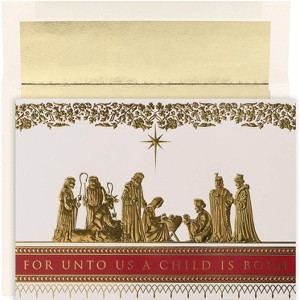 Masterpiece Studios Holiday Collection 15-Count Boxed Embossed Religious Christmas Cards with Foil-Lined Envelopes, 7.8" x 5.6", Manger Scene (879600) - 1 of 1