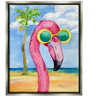 Stupell Industries Looking Good Flamingo Tropical Framed Floater Canvas Wall Art