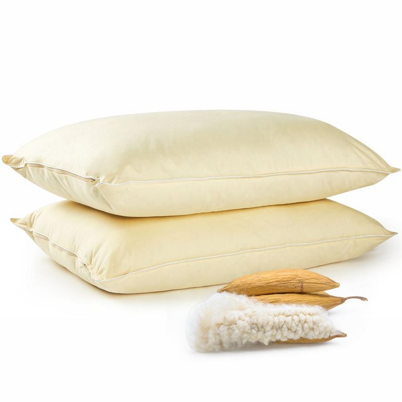 Cheer Collection Set of 2 Organic Kapok Bed Pillows with Breathable Cotton Shell - Yellow, 1 of 15