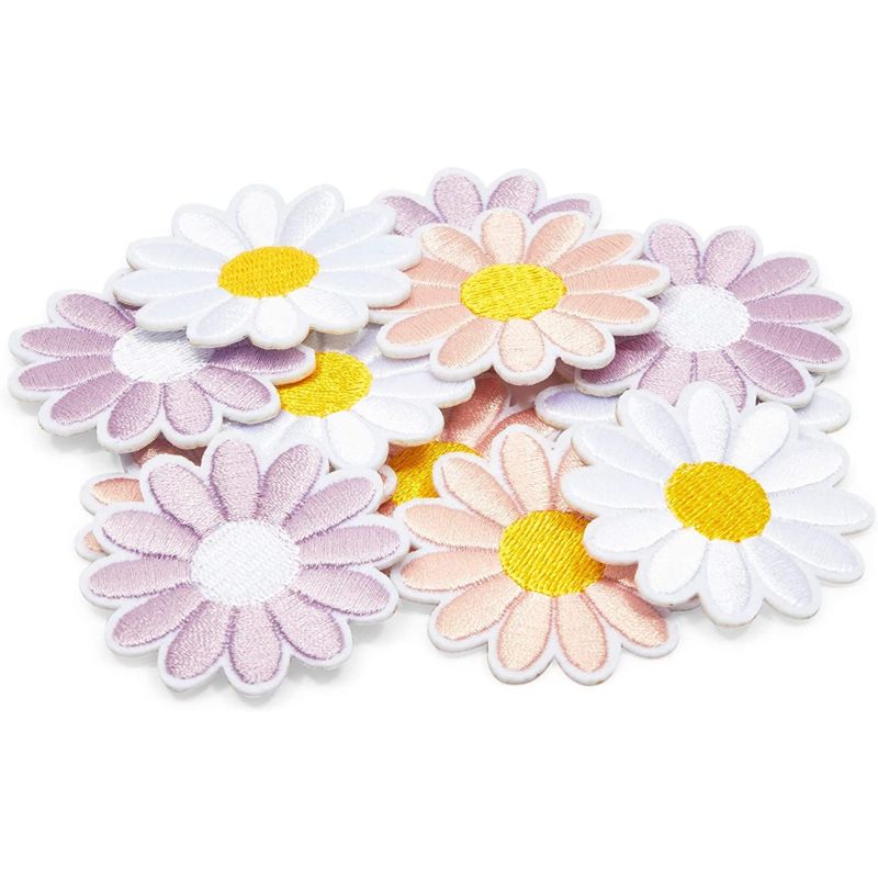 Bright Creations 12-Pack Daisy Flowers Embroidery Fabric Iron On Patches, 3 Pastel Colors (1.8 x 1.8 in), 5 of 7