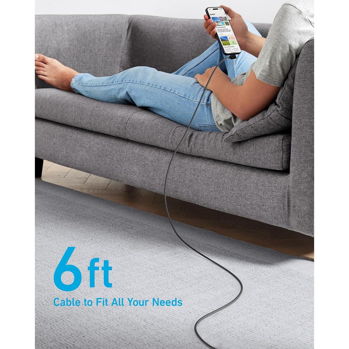 Anker USB C to USB C Right-Angle Cable, 240W (2-Pack, 6 ft, Black) | 90-Degree Braided USB C Charging Cord for iPhone 17 Series and More - thumbnail 7