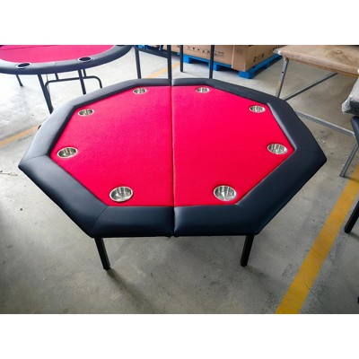 48"Poker Table Foldable, 8-Player Octagon Poker Card Board Game Table with Padded Rails, Stainless Steel Cup Holders ＆ Folding Metal Legs