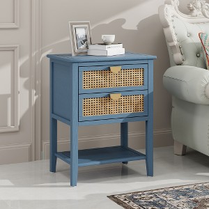XIYUYEU Naturel Rattan Nightstand, 2 Drawer Side Table with Semi-Circular Metal Handle, for Bedroom, Living Room, Study - 1 of 4