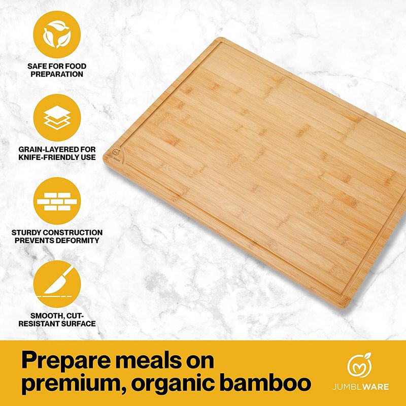 JumblWare Bamboo Wood Cutting Board, Large Cutting Board for Kitchen, 3 of 8