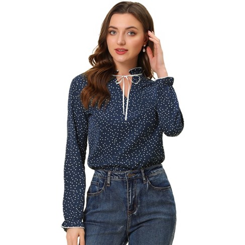 Navy blue polka dot shirt womens best sale