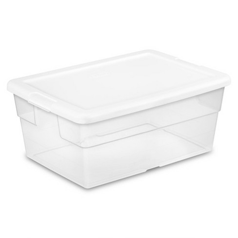 Sterilite 64 Qt Latching Storage Box, Stackable Bin With Latch Lid, Plastic  Container To Organize Clothes In Closet, Clear With White Lid, 24-pack :  Target