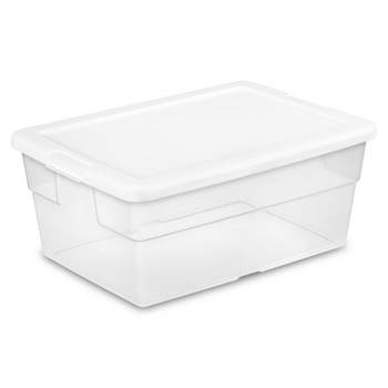 Sterilite 16 Qt Storage Box, Stackable Bin with Lid, Plastic Container to Organize Shoes and Crafts on Closet Shelves, Clear with White Lid, 36-Pack