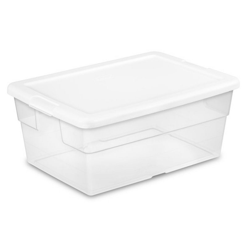 Sterilite 16 Qt Storage Box, Stackable Bin with Lid, Plastic Container to Organize Shoes and Crafts on Closet Shelves, Clear with White Lid, 36-Pack, 1 of 7