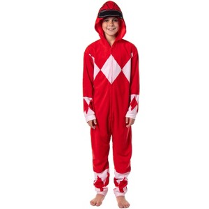 Seven Times Six Power Rangers Boys Red Ranger Hooded Costume Union Suit Sleeper Pajama Red - 1 of 4